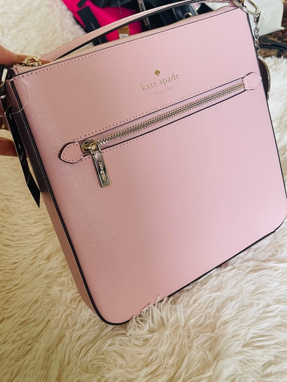 kate spade pale pink saffiano crossbody with gold hardware